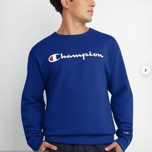 Champion Powerblend Crewneck Sweatshirt, Classic Script Logo. Men's Size XL